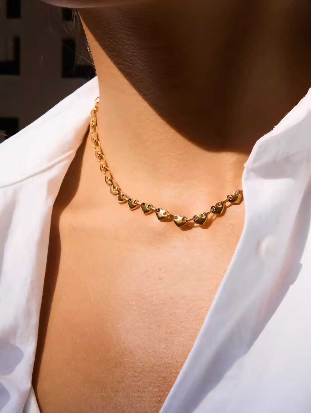 Gold Dainty Heart Link Necklace